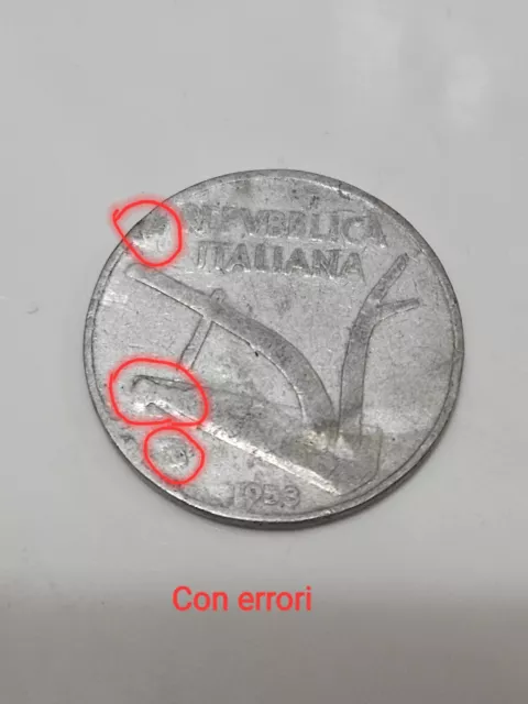 Rara moneta da collezione da 10 lire del 1953, con errori di conio