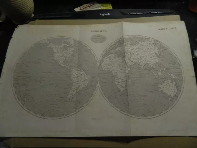 SCARCE! approx. 1820? world map 200 year old antique hemispheres document RARE?