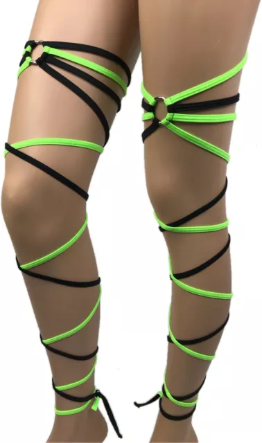 Leg Wraps Neon Green Black Garter Thing Wrap Gartini Rave Outfits Clubwear UV