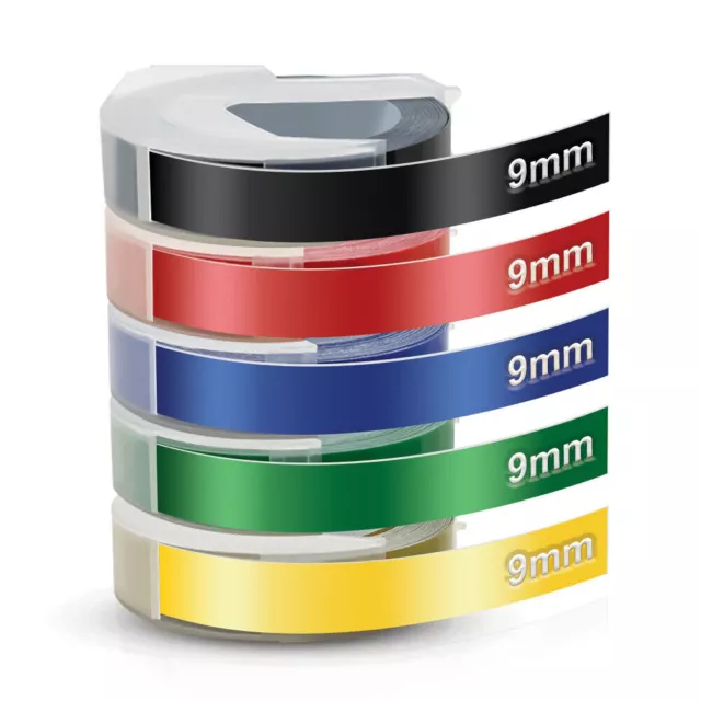 5PK Dymo 3D 9mm Embossing Tape Compatible for Dymo Junior and Omega Label Tapes