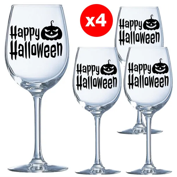 Set of 4 Halloween Pumpkin Vinyl Decal Stickers for Wine Glass Party