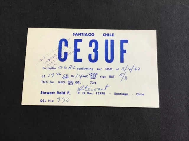 Vintage QSL Radio communication card 1967 Chile R37761