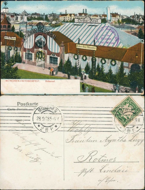 Ansichtskarte München Oktoberfest Bräurosl Pschorr Bräu Bierzelt 1908