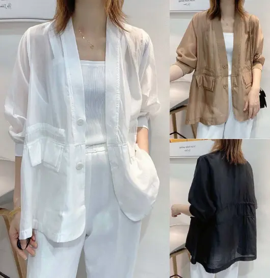New Fashion Women Cotton Linen Jacket Casual Summer Loose Thin Coats Outwear C