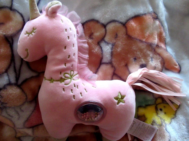 doudou peluche mots d'enfants licorne rose  velours etoile