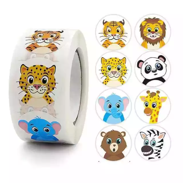 Rollo Pegatinas De Animales 2.5 Cm 500 Unidades