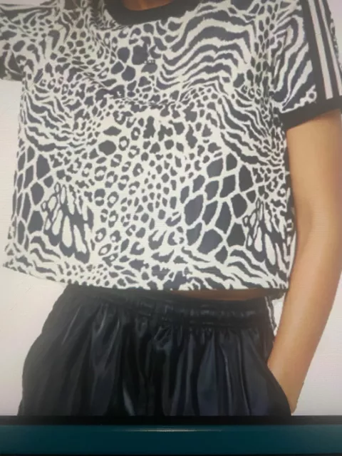 Adidas 3 Stripes Cropped Top Women Leopard Cheetah Animal Print DU8186 Sz S