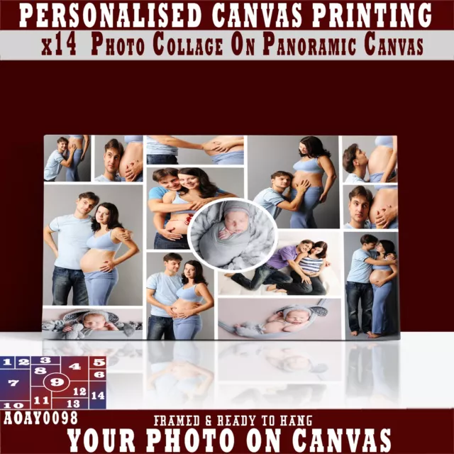 Personalised Photo On Canvas Print, COLLAGE x14 or x13 Customized CANVAS