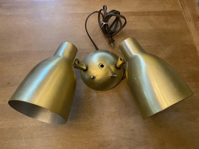 Mid Century Modern DOUBLE SCONCE swivel cone metal wall light lamp gold vintage