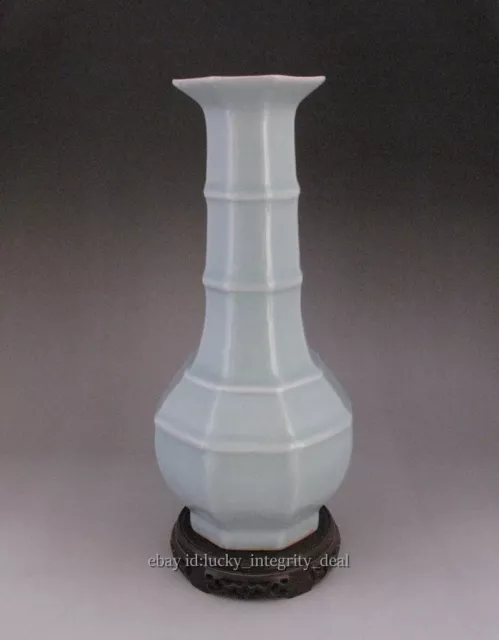 10.4" Antique Chinese Old Longquan kiln Celadon Glaze Porcelain Vase
