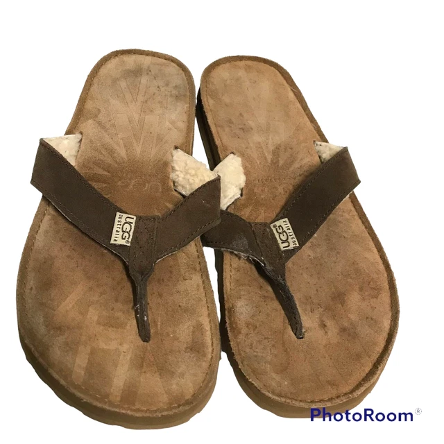 UGG Tasmina Flip Flop Sandal Womens 9 Brown Suede Sheepskin Lined UGG Tasmina Flip Flop Sandal Womens 9 Brown Suede Sheepskin Lined
