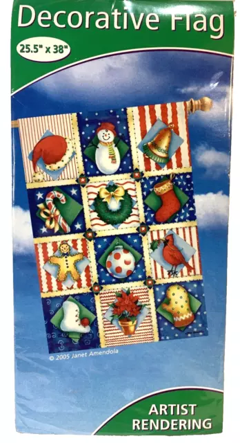 Christmas Collage Decorative Flag 25.5” X38” Artist Rendering Janet Amendola E11