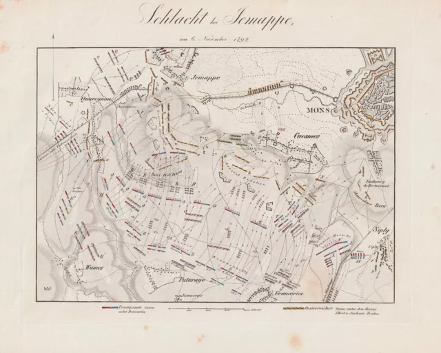 c1840 Schlacht bei Jemappes 1792 Erster Koalitionskrieg Stahlstich-Plan