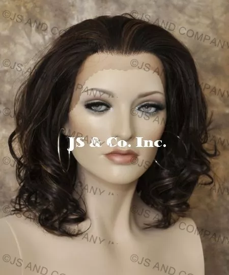 Human hair Blend Heat OK Lace Front Wig med. Wavy  Realistic Brown mix KN 4-27