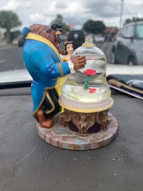 Disney Store Beauty and the Beast Musical Snow Globe Rose Dancing Free Shipping