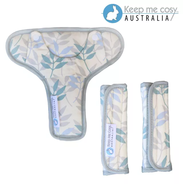 Keep Me Cosy™ Pram Liner Set + Harness & Buckle Cosy - Pastel Leaf design 3