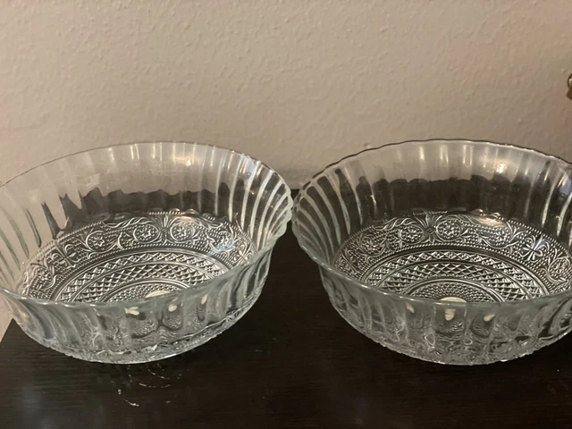 KIG Vintage Malaysia Fruit Bowl pressed clear crystal Trellis Pattern Set of 2 KIG Vintage Malaysia Fruit Bowl pressed clear crystal Trellis Pattern Set of 2