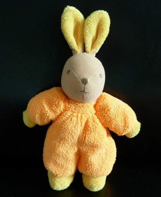 * DOUDOU PELUCHE AJENA LAPIN HOCHET ORANGE JAUNE GRELOT 26cms - EXCELLENT ETAT!