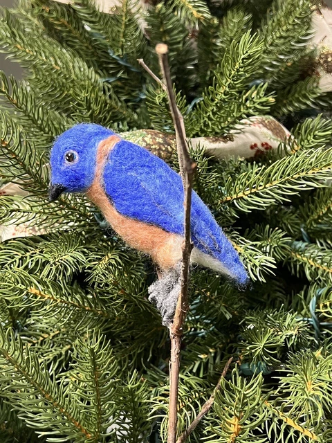 Needle Felted Bluebird Sculpture,Christmas Ornament,Tree Topper,Felt Wool Bird