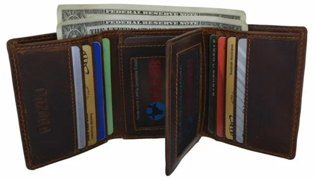 Cazoro RFID Blocking Hunter Leather Mens Wallet Trifold Credit Card ID Holder