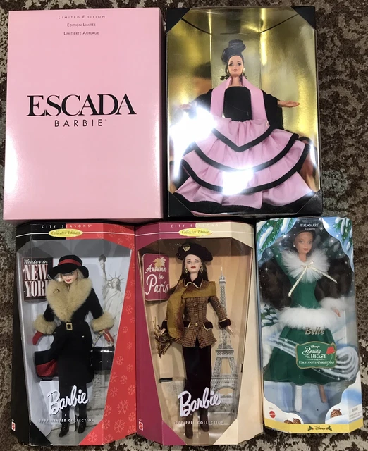 4 New 1990’s Collector’s Ed. Limited Barbie Dolls  2 City Seasons Escada Disney
