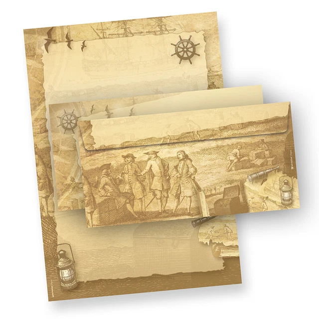 TATMOTIVE 25 x Briefpapier Set Piraten DIN A4 Schatzkarte