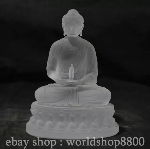 7.6" Chinese Natural Crystal Carving Buddhism Shakyamuni Buddha Pagoda Statue