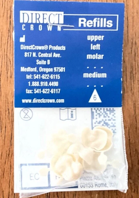 DirectCrown Dental Polycarb Temporary Crown Refill #6 Upper Left Molar MED 5/pk