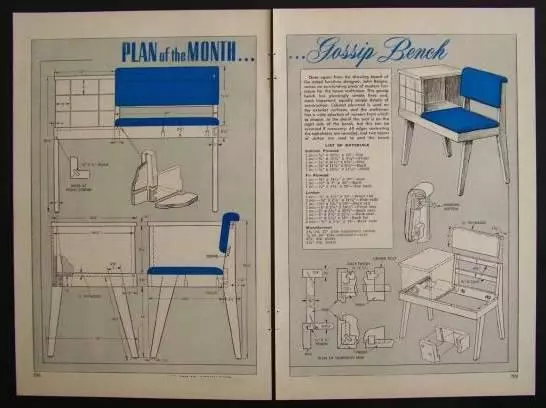 Gossip Bench Telephone Stand 1953 How-To build PLANS Modern Eames Era