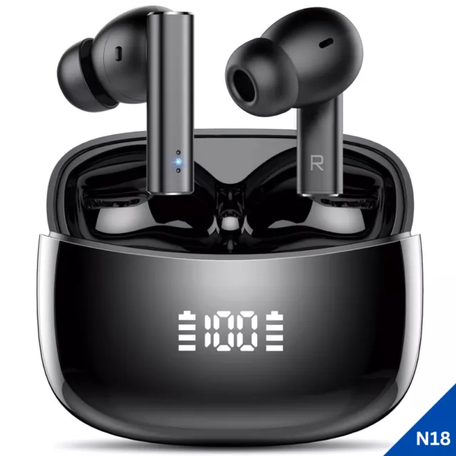 NT18 Bluetooth Kopfhörer Headset mit 6 Mikrofonen, Extra Bass, 36 Std. Akku, LED