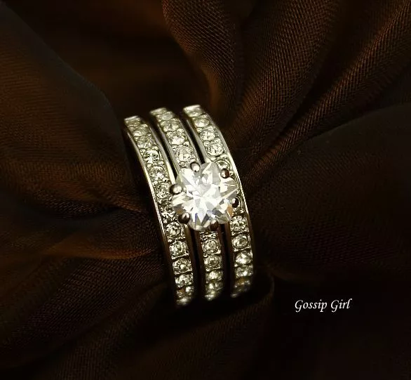 18K White / Rose Gold Filled Good Quality CZ Crystal Wedding Engagement Ring Set