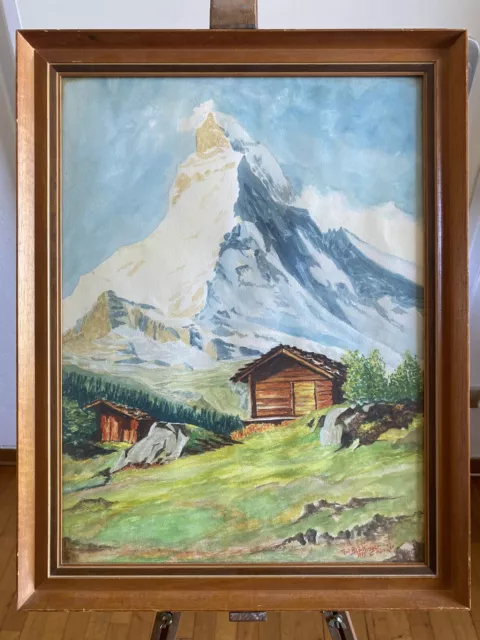 Quadro Tempera Su Carta “Il Cervino” firmato Toni Blökinger 1973