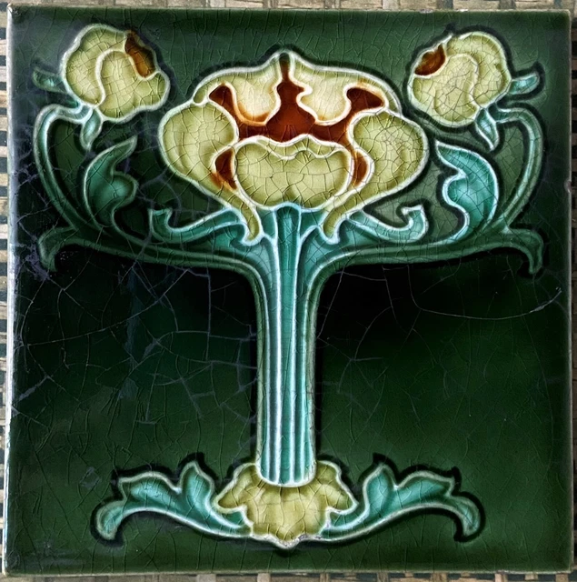 England - Antique Art Nouveau Majolica Tile C1900