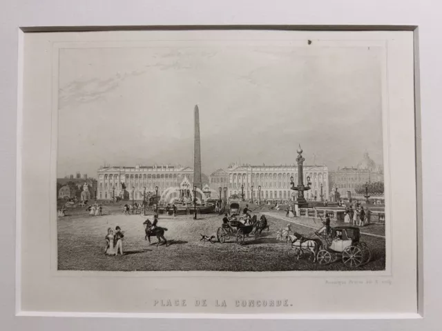 GRAVURE ANTIQUE SUR ACIER 1847 Place De La Concorde Collection Paris France