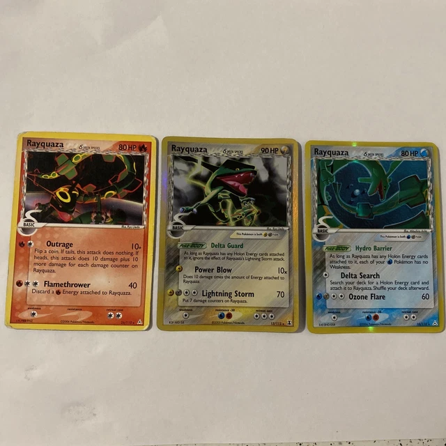 Pokemon RAYQUAZA FIRE/ELECTRIC/WATER CardS EX DELTA SPECIES 26/110,13/113,16/113