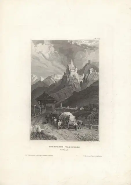 c1850 Trostburg Tirol Österreich Vedute 19. Jahrhundert Stahlstich-Ansicht