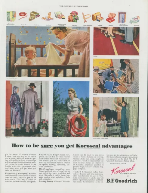 1949 BF Goodrich Koroseal Waterproof Beautiful Easy Clean Vintage Print Ad SP17
