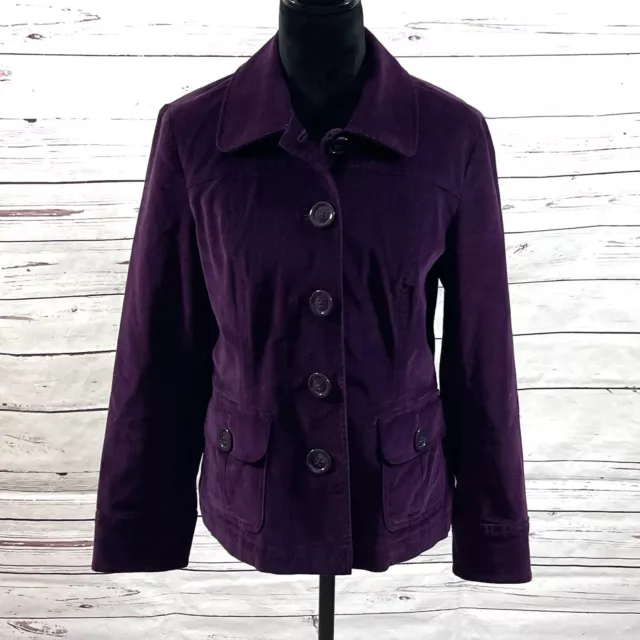 Talbots Jacket Women’s Size 10 Purple Velvet Blazer Long Sleeves Cotton