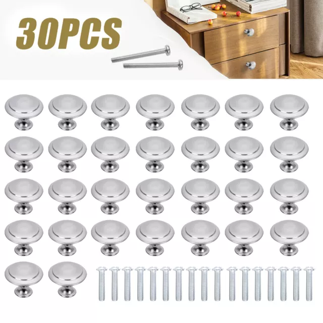 30 Pack Stainless Steel Door Knobs Cabinet Handles Cupboard Drawer Kitchen Pulls