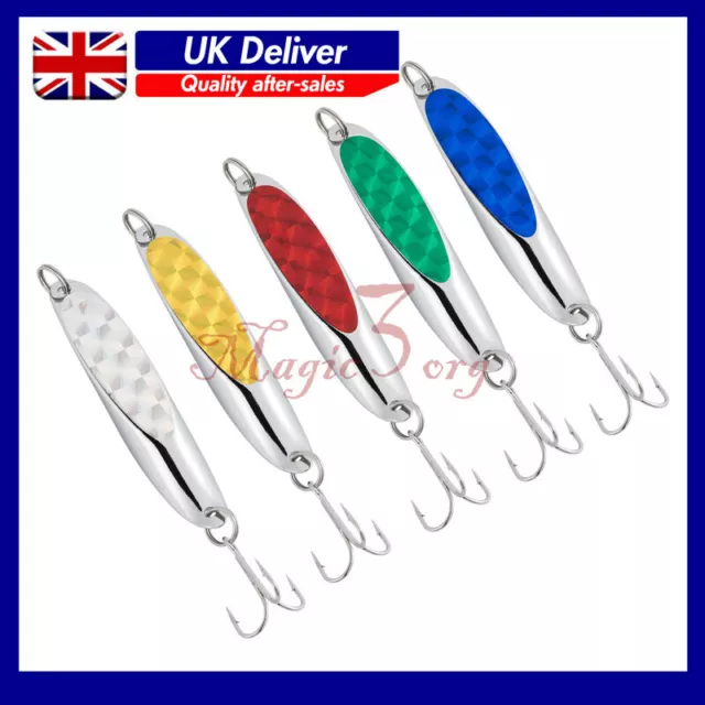 5PCS Spinner Lures Sea Fishing Spoon Baits Treble Hook Long Casting Bass Trout