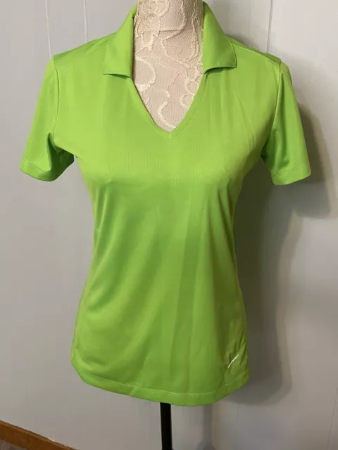 NIKE GOLF DRI-FIT Womens Neon Green Small Activewear Top V-neck Collar