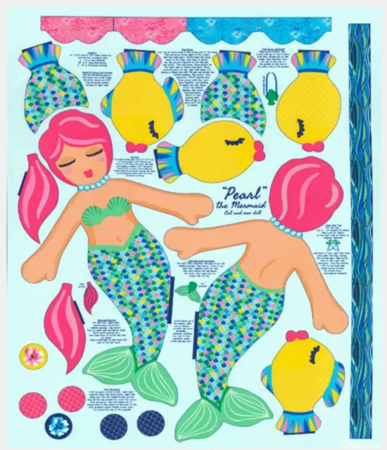 Pearl The Mermaid Doll & Handbag Panel * New * In Stock * Free Post *