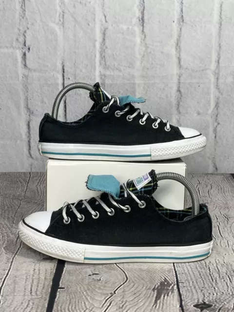 Converse All Star Double Tongue Low Black Teal Plaid 655324F Women Sz 5