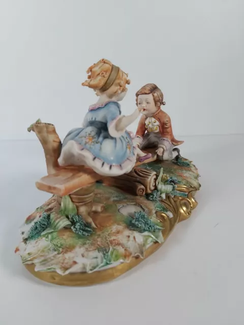 Beautiful Capodimonte Figurine Children On The Seesaw Signed By Milio, 14cm Tall 3