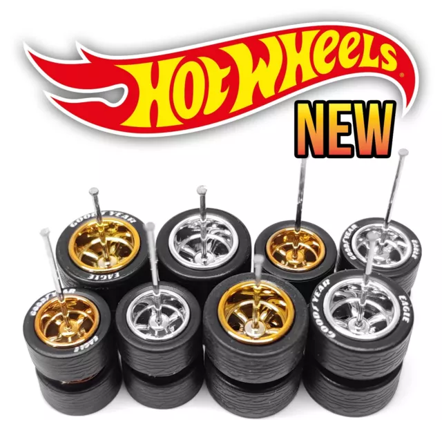 1/64 Scale 5 SPOKE MUSCLE v4 Real Rider Wheels Rims Tires Set for Hot Wheel