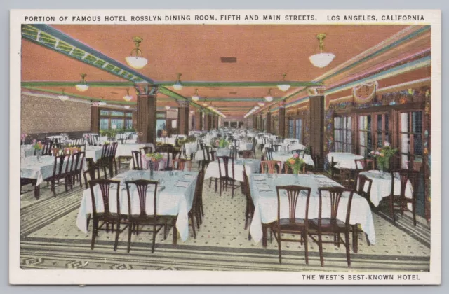 Vtg Los Angeles, California Rosslyn Dining Room Hotel Linen Postcard