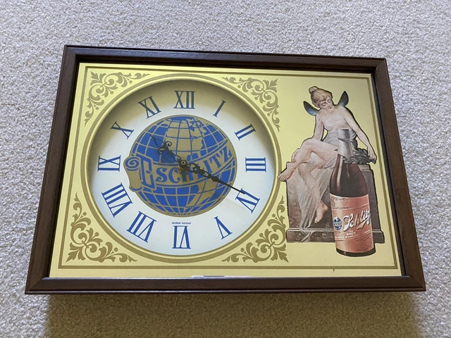 Rare Vintage Schlitz Beer Mirror Fairy Clock With Wood Frame- Does Work Rare Vintage Schlitz Beer Mirror Fairy Clock With Wood Frame- Does Work