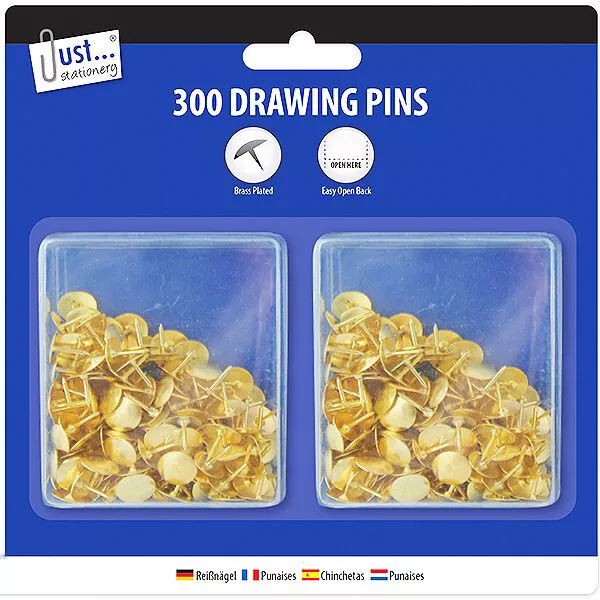 Just Stationery Brass-Plated Drawing Pins 300 Pack