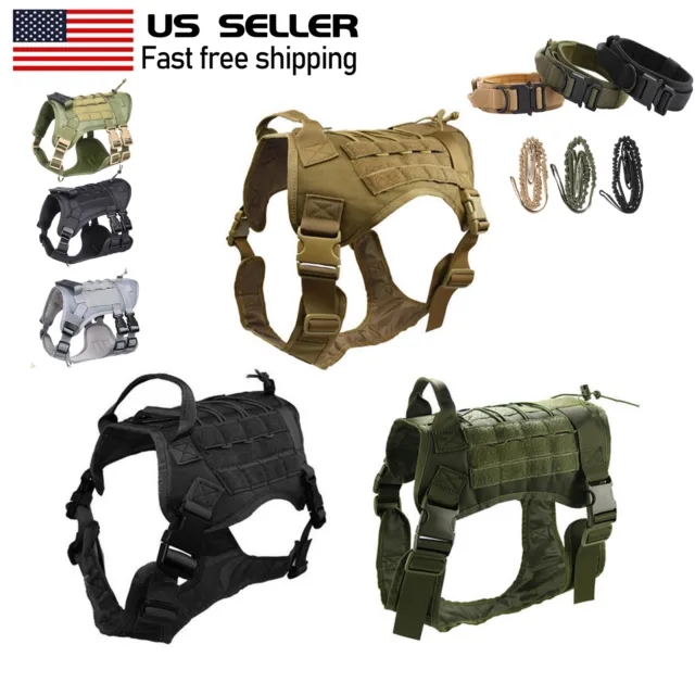 US Tactical K9 Training Dog Harness Police Military Adjustable Nylon Vest Leash