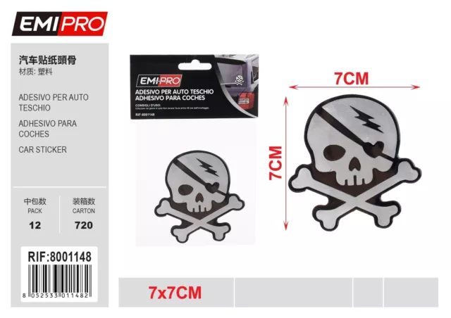 2 PZ Adesivo per Auto Forma Cranio 7x7cm Resistente all' Autolavaggio Scooter